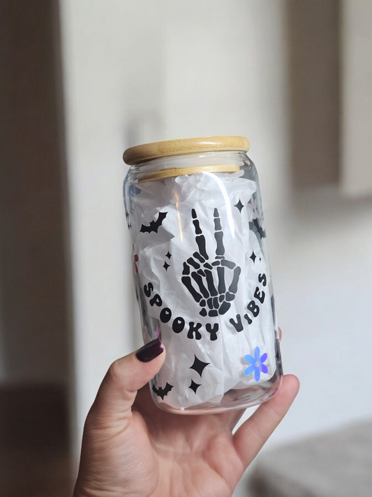 Spooky vibes beer can glass