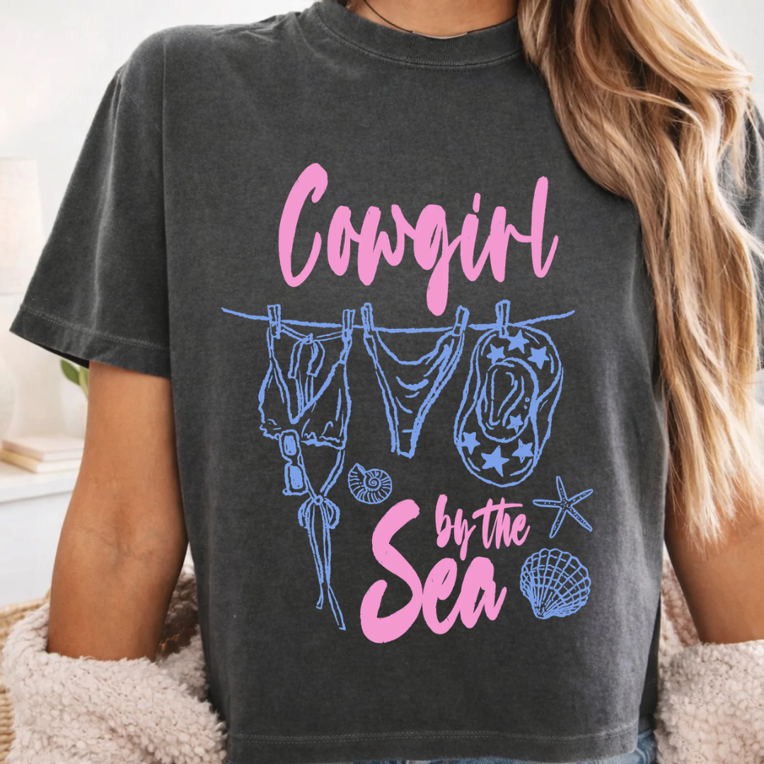 Cowgirl by the sea crop tee