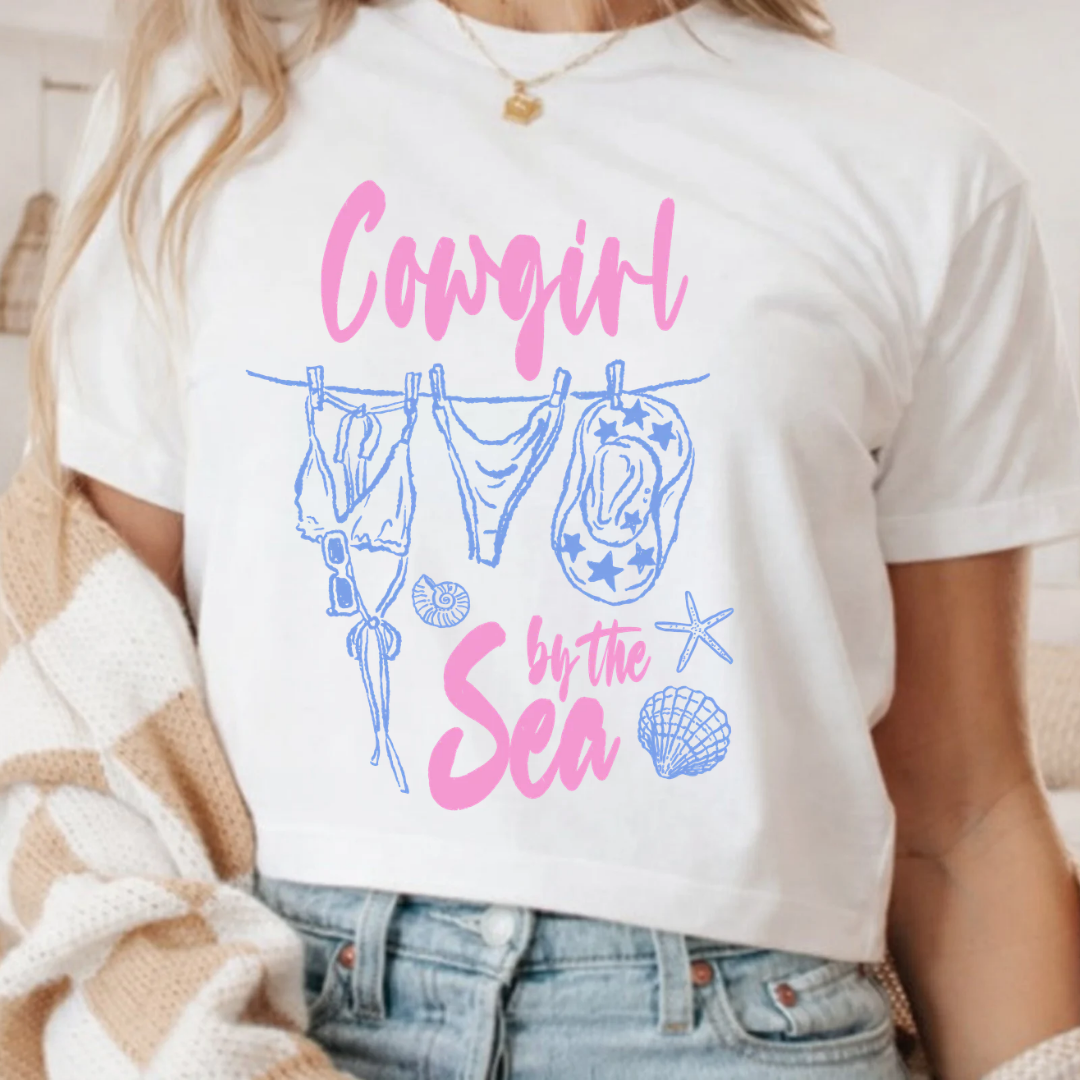 Cowgirl by the sea crop tee